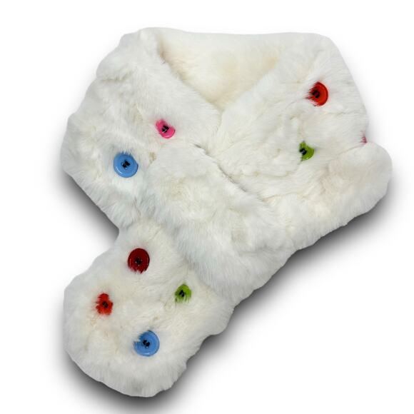 NEW Halara Womens White Faux Fur Button Scarf Winter Warm Snuggly One Size - Picture 1 of 6